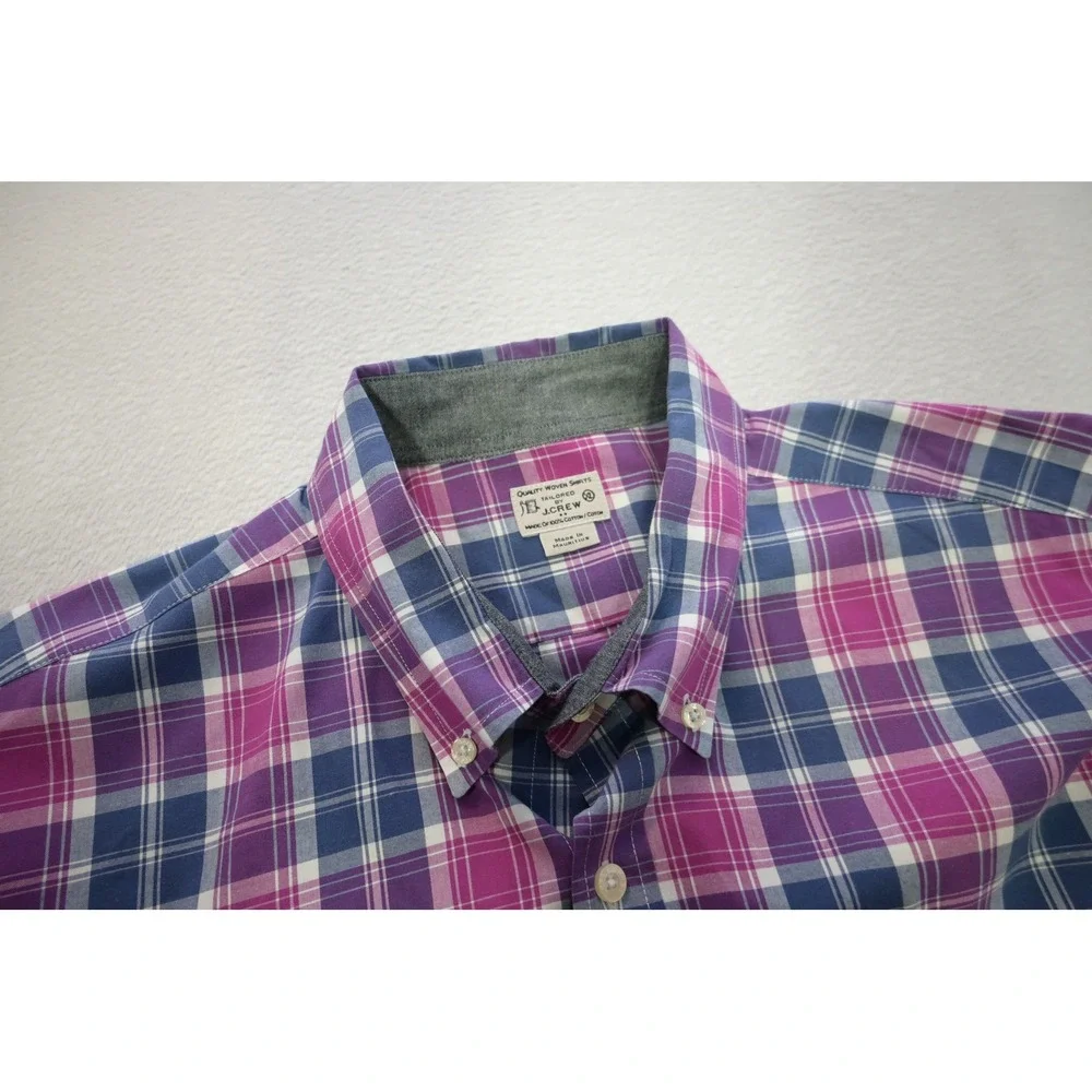 J. Crew Button Up Dress Shirt Mens XL Purple Blue Plaid Tailored Cotton EUC